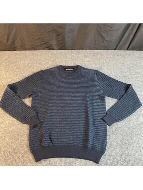 Adolfo Dominguez Knit Pullover Sweater Striped Navy Blue Crew Neck Men's S